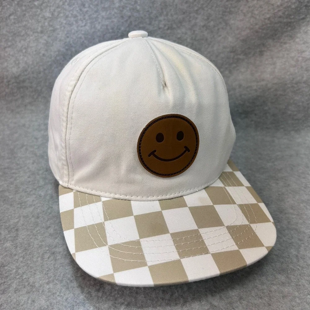 Smiley Face Toddler Cream Roe + Cru Snapback Hat Checkered Brim